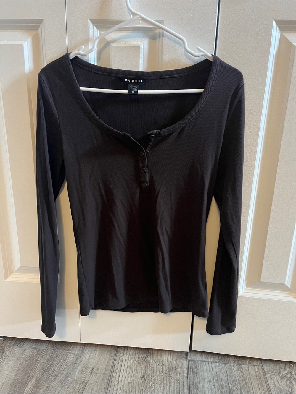 Athleta Brown Long-Sleeve Henley Scoop Neck Top
